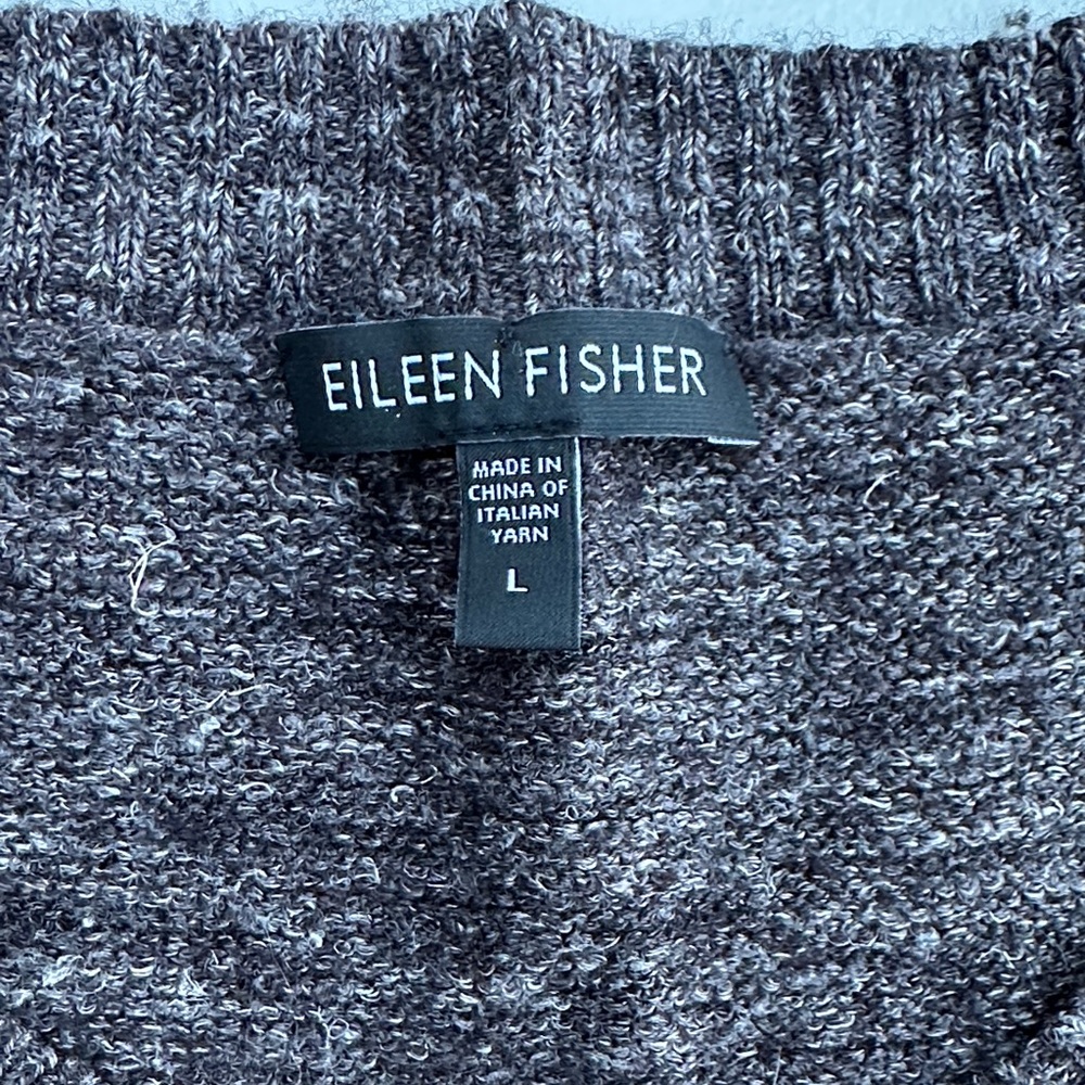 Eileen Fisher Charcoal Knit Top 40% wall 30% linen and 30% silk